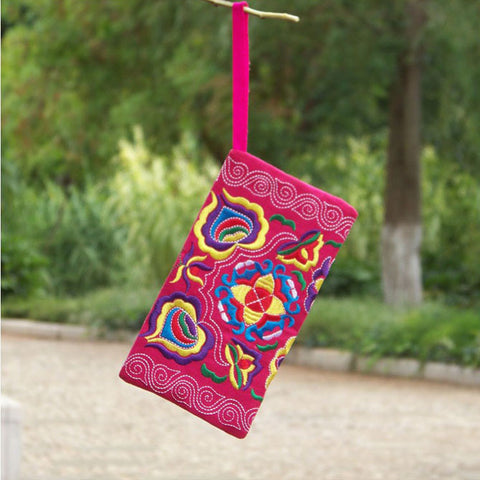 Image of Women Ethnic Handmade Embroidered Wristlet Clutch Bag Vintage Purse Wallet