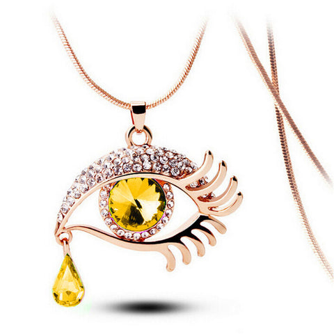 Image of Fashion Magic Eye Crystal Tear Drop Eyelashes Necklace Long Sweater Chain