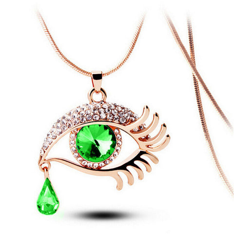 Image of Fashion Magic Eye Crystal Tear Drop Eyelashes Necklace Long Sweater Chain