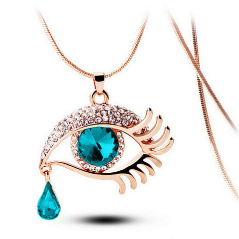 Image of Fashion Magic Eye Crystal Tear Drop Eyelashes Necklace Long Sweater Chain